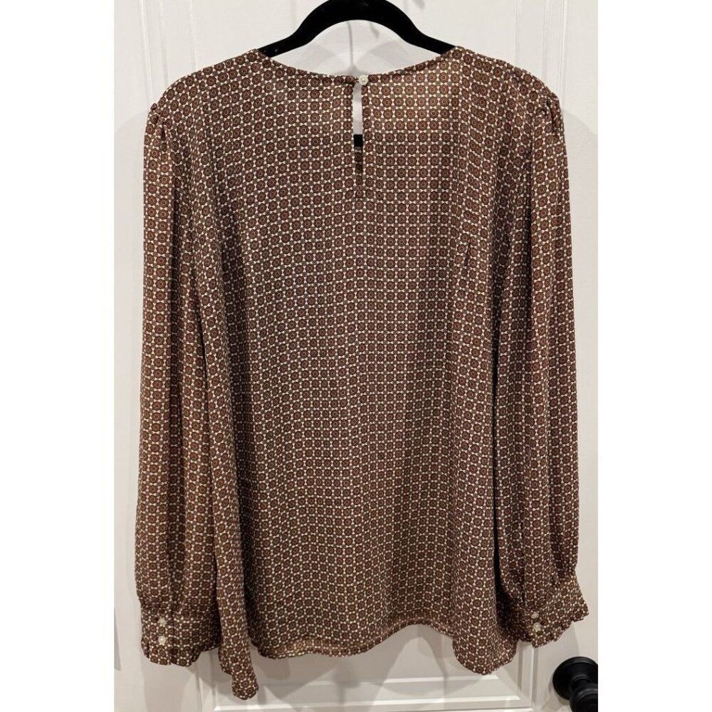 Loft Long-Sleeve Top Brown with Cream & Pink Design EUC - Picture 2 of 7